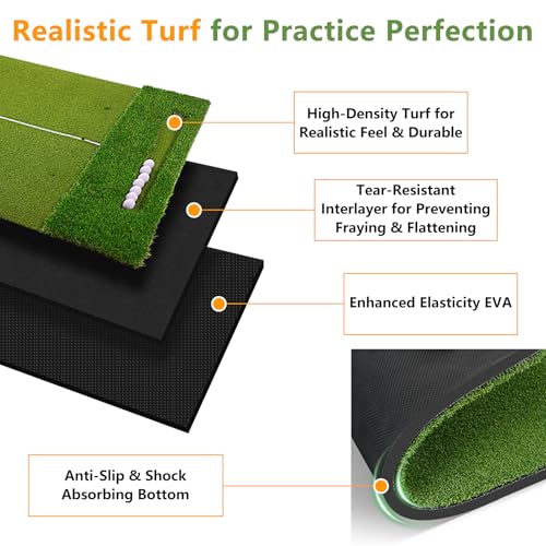TTCB Sports Golf Hitting Mat with Dual Turf & Ball Tray, 5x4FT Golf Practice Mat for Indoor Outdoor Garden, Golf Driving Mats for Training Includes 9 Balls & 9 Tees, Gifts for Men/Golfer - Image 3