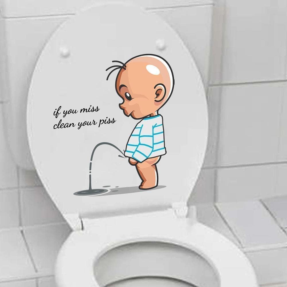 If You Miss,Clean Your Piss Toilet Sticker, Funny Toilets Seat Sticker Bathroom Wall Decal, Waterproof Art Sign Decor Toilets Lid and Tank Covers DIY Removable Toilet Lid Decals,Toilet Accessories