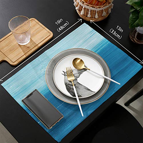 Hellowink Dining Table Placemats Set Of 6(Polyester),Ocean Sea, Heat Resistant Non-Slip Table Mats, White Blue,Indoor Outdoor Table Placemat For Holiday Banquet Kitchen Table Decor, Machine Washable #TOP5