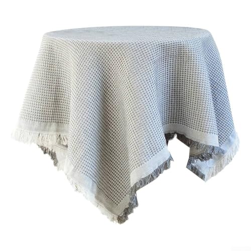 Besttoolifes Mantel redondo de lino de algodón con borlas para mesa de comedor 130 cm Vintage bordado cubierta de mesa resistente a las arrugas decoración del hogar (gris)