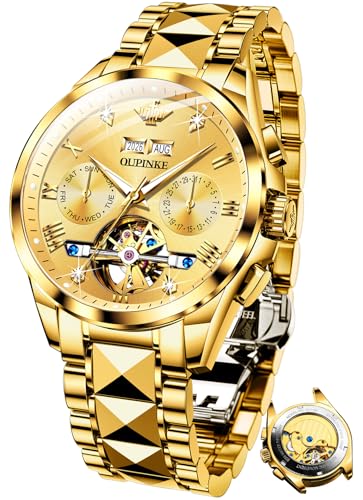Image of OUPINKE Mens Automatic Watch Diamond Skeleton Mechanical Self Winding