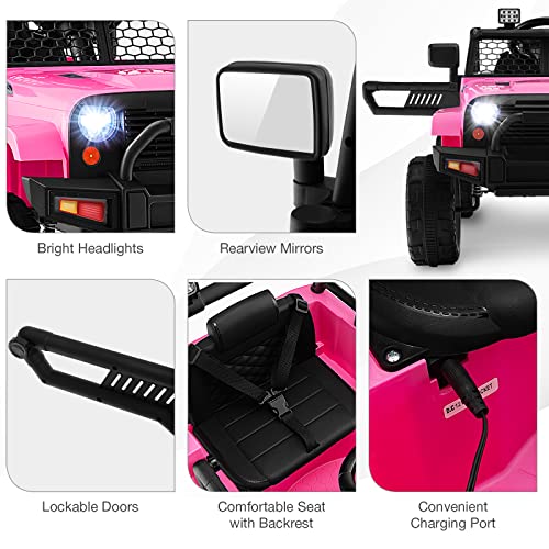 Honey Joy Pink Ride On Truck, 12V Battery Powered Vehicle Ride On Car With Remote Control, Spring Suspension, Headlights, Music, Mesh Windshield, Electric Cars For Kids, Gift For Girls 3+ (Pink) #TOP3