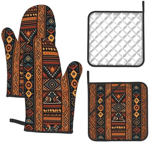 4 Pcs Oven Mitts and Pot Holders Set 500°F Heat Resistant Oven Gloves and Hot Pads Kitchen Mittens Cooking Gloves Potholders for Baking Grilling BBQ