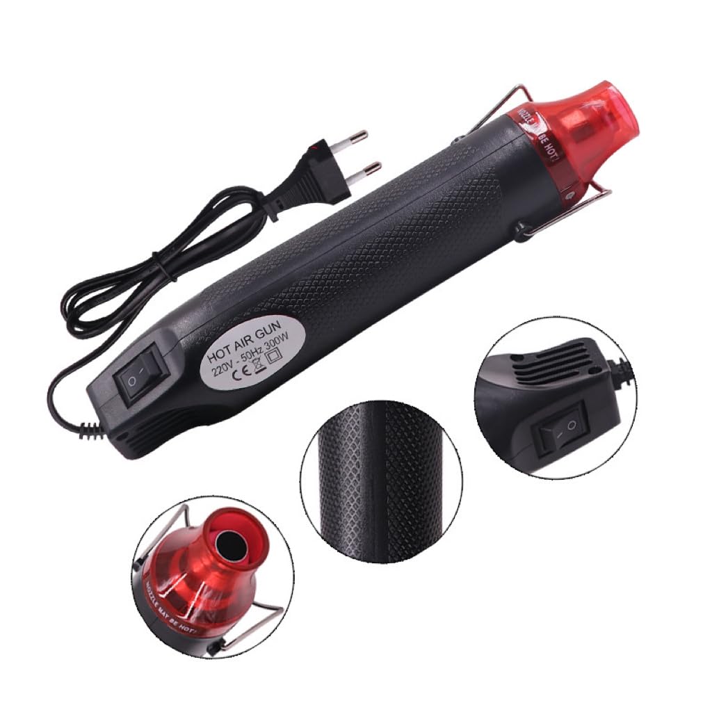Mini pistola ad aria calda, 300 W, 22,5 cm, strumento elettrico ad aria calda per fai da te, asciugatura dei colori, timbri e piccoli lavori, nero/rosso