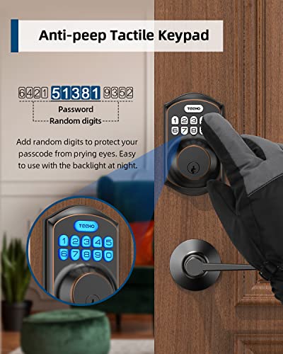 TEEHO TE001L Keyless Entry Door Lock with 2 Handles - Electronic Keypad Deadbolt with Door Lever, Front Door Handle Sets, Auto Lock, Easy Installation, Oil Rubbed Bronze - image 4