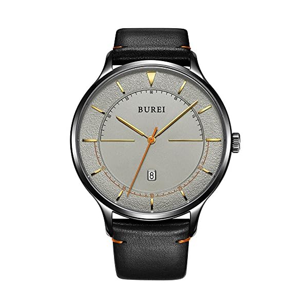 BUREI Ultradünne minimalistische Uhren im Unisex-Stil mit großem-dial mit Kalanderleder aus Kalbsleder