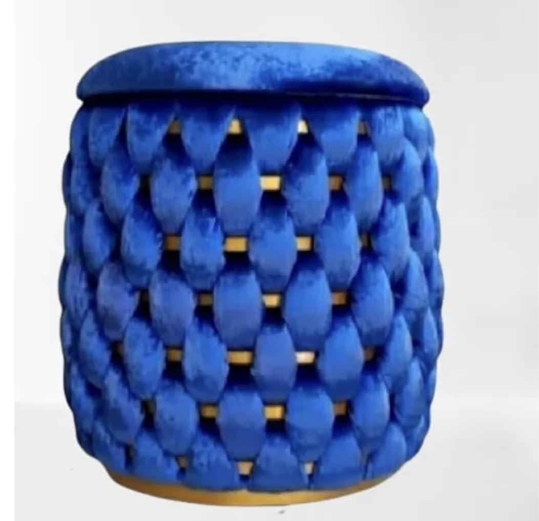 UNIQUESOFA Velvet Ottoman Footstool with Tufted Design, Round Storage Pouf, Green (Blue)