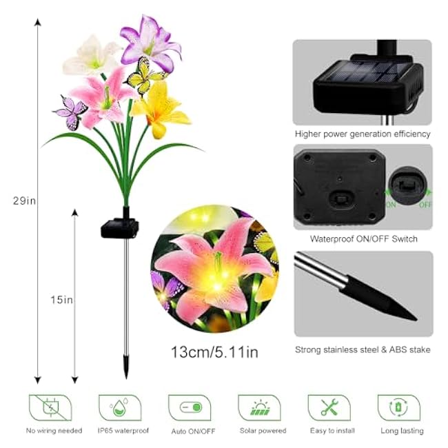 Solar Garden Lights Solar Lilies Flower Lights Copper Wire Silk Artificial Flowers