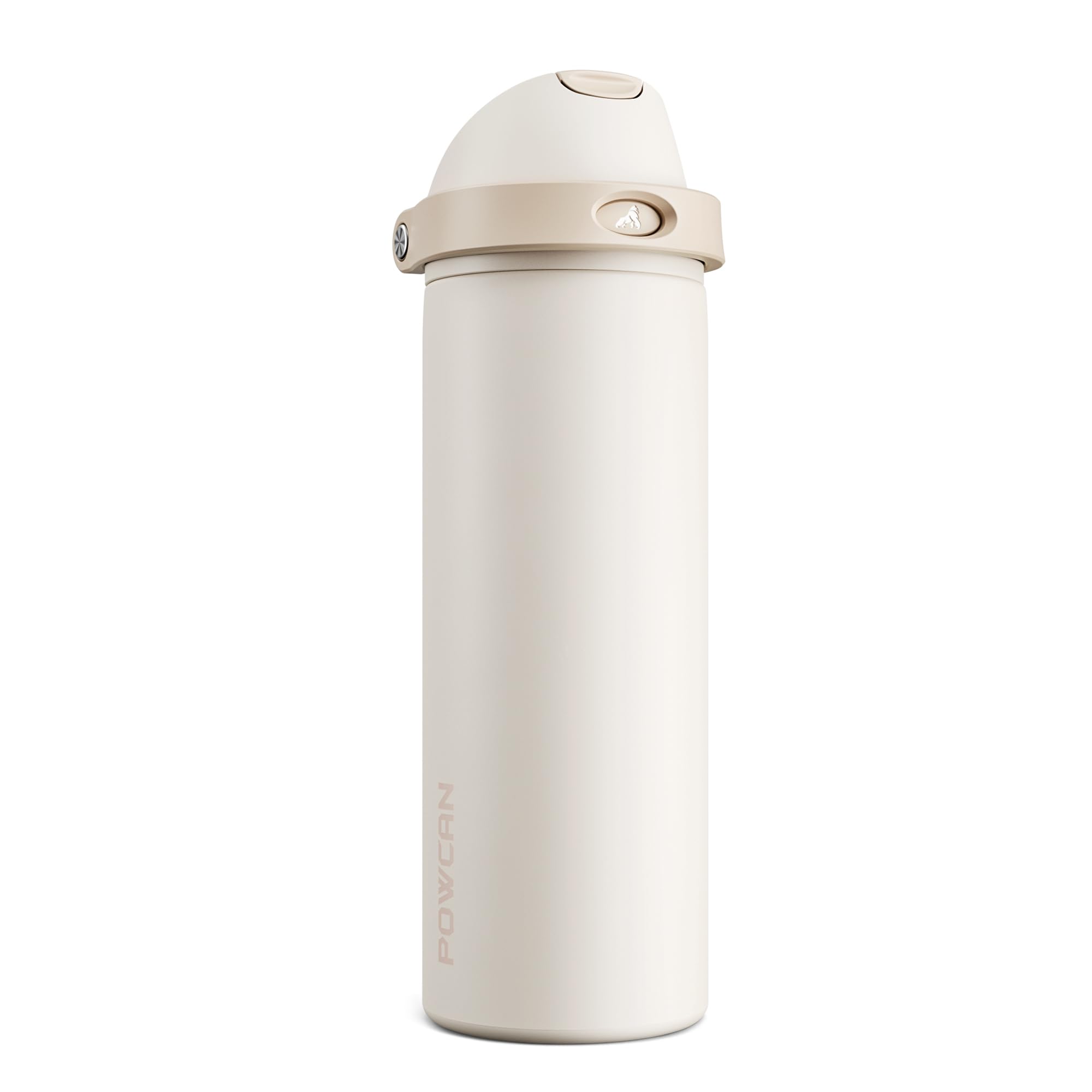 POWCAN 24 oz Insulated Water Bottle: 2-in-1 Push-Button Spout &amp; Quick-Flip Straw, Leakproof, Cold 24Hrs, Fits Car Cup Holder, Stainless Steel Water Bottle for Sports, Travel, School, Gift (Oat Mousse)