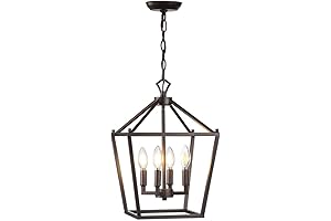 JONATHAN Y 12-Inch Oil Rubbed Bronze Pagoda Lantern Dimmable LED Pendant Lighting for Dining