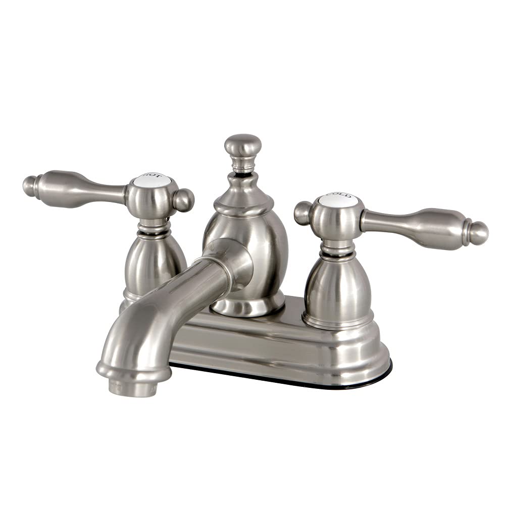 Kingston Pirinç KS7008TAL Tudor 10 cm Merkezli Lavabo Bataryası Pirinç Pop-Up, Saten Nikel, 10,8 cm Musluk Erişimi, Saten Nikel