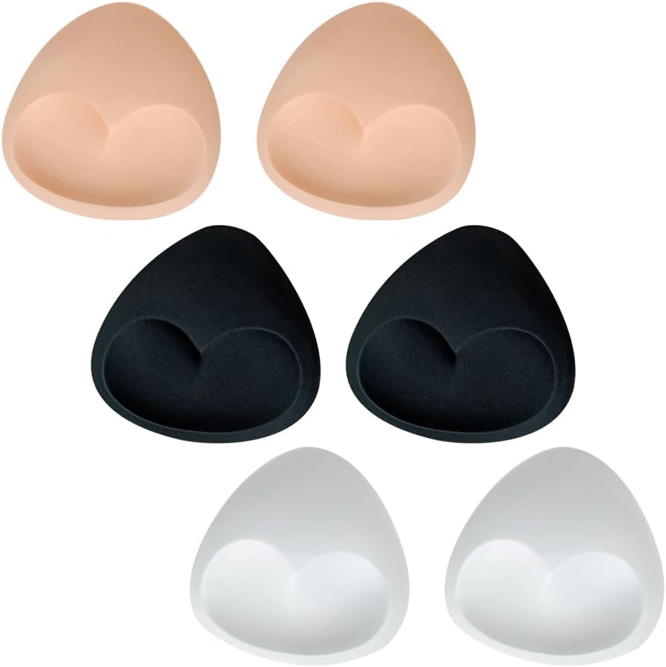 3 Pairs Triangle Breathable Bra Inserts Removable Bra Cups Inserts Push up Bra Inserts for Swimsuit Black White Nude