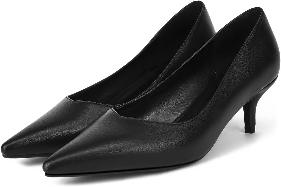 Black Kitten Heels for Women Pumps Stiletto Heels Pointed Toe Slip on Low Heel Dress Shoes Comfortable Party Wedding Dressy Women Shoes - Image 4