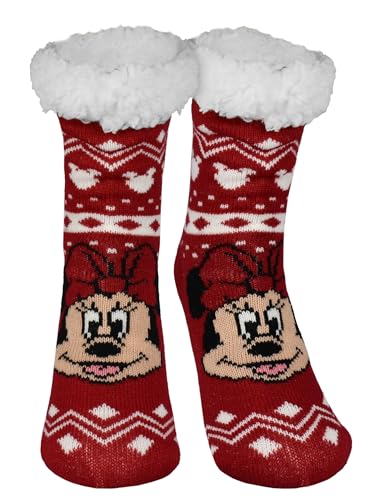 Disney Minnie Mouse Hüttensocken - Haussocken für Damen Kuschelsocken Flauschige Wintersocken warme Frauen Socken Rot (DE/NL/SE/PL, Numerisch, 39, 42, Regular, Regular)