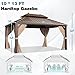 MELLCOM 10'x13' Hardtop Gazebo, Galvanized Steel Double Roof Metal Canopy with Aluminum Frame, Brown Permanent Patio Gazebos with Curtains and Netting for Patios, Gardens, Lawns