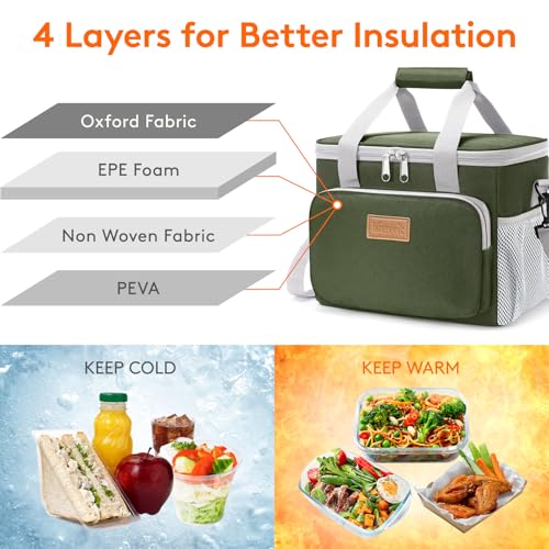 Image of Lifewit Medium Lunch Bag, Insulated Lunch Box, Soft Cooler Cooling Tote for Adult Men Women, Gray and Green 12-Can (9L)
