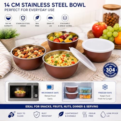 Image of Zaib Stainless Steel Microwave Safe Serving Bowl 500 ml, 14 cm