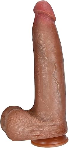 Consolador realista de 13.38 pulgadas con ventosa manos libres, consolador anal de silicona líquida de doble densidad, juguetes sexuales, pene