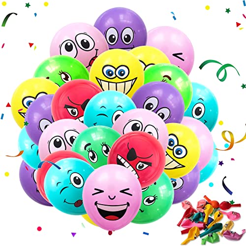 Globos Sonrientes, 50 Globos de Látex de la Serie Emotion, Emoji Smiley Party Globos, Divertidos Globos para Niños, Cumpleaños, Novedad de Boda (Color) Cover