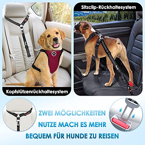 SlowTon Hundegurt fürs Auto, 2-in-1 Kopfstützen-Rückhalte Anschnallgurt Hund Auto mit Universalschnalle und einstellbarem, reflektierendem Gummiband zum Aufhängen von Sicherheitsgurten an Kopfstützen