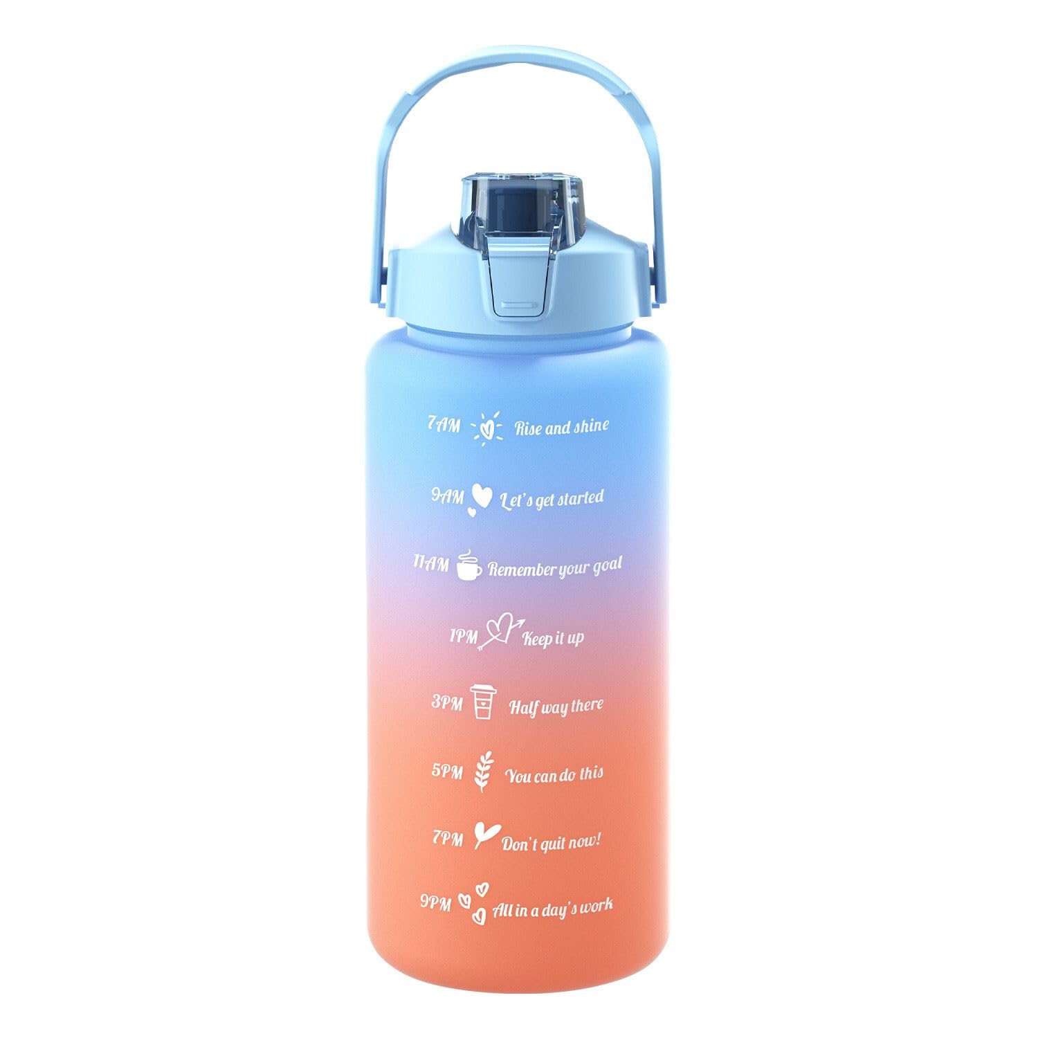 QiaogleSport Water Bottle with Straw | 2 Liters | Leakproof | BPA Free | Time Marker | Water Bottle Carbonic for Outdoor Running Gym (Colour 5)