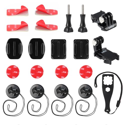 HSU Kit d'accessoires de Montage pour Go Pro, Boucles à dégagement Rapide, Fixations adhésives Plates incurvées, Coussinets de sécurité pour la Plupart...