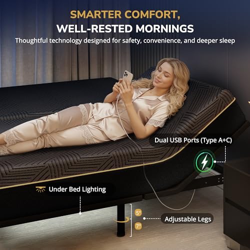 Image of EGOHOME Massage Split King Adjustable Bed Frame and 12 inchMemory Foam Mattress | Independent Head and Foot Incline, Zero Gravity, 12 inch Adjustable Legs, No Headboard, Wireless Remote,USB Ports