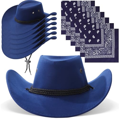 Image of Zhanmai 12 Pcs Cowboy Hat and Bandana Cowboy Cowgirl Hats Bulk Western Party Costume Halloween Accessory