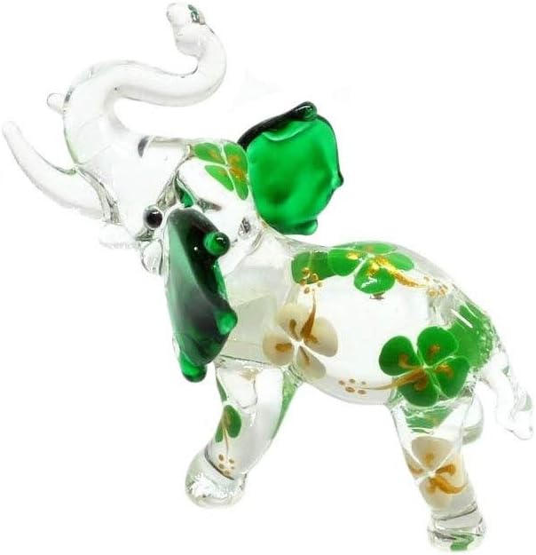 Handmade Mini 2" Green Lucky Elephant Figures Blown Glass Art with Clover, Fantasy Collectible Figurines, Miniature Jungle Animals, Tiny Ornament, Cool Stuff Decor image 4