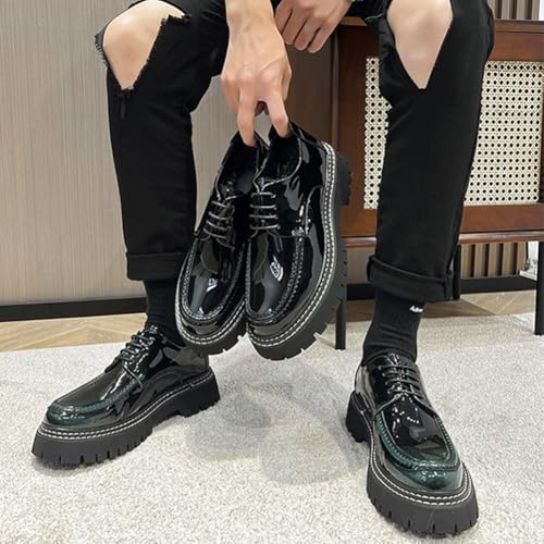 Men's Patent Leather Platform Oxfords Classic Square Lace up Slip Resistant Round Fashionable Work Formal Oxfords3