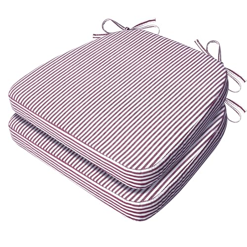 Image of AAAAAcessories Chair Cushions for Dining Chairs, 17 x 16 x 2 in, Set of 2 | Kitchen Chair Pads, Seat Cushions with Featuring Ties, Removable, Machine-Washable, Anti-Slip Covers, Pinstripe Red