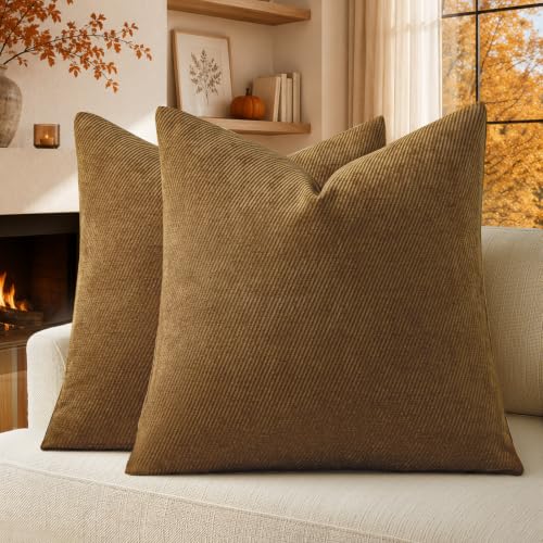 Image of Fall Decorative Throw Pillow Covers Pack of 2,20x20 Inch Warm Brown