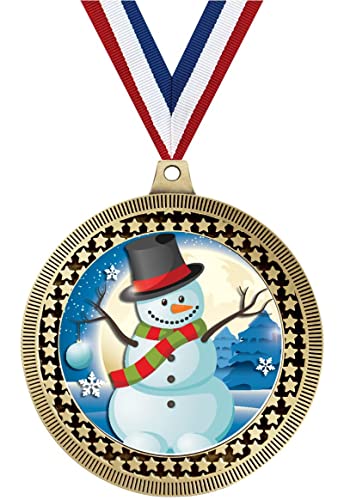 2.75" Snowman Winter Wonderland Medal Awards, Gold Vega Snowman Winter Wonderland Team Trophy Awards Includes Free Neck Ribbon 100 Pack