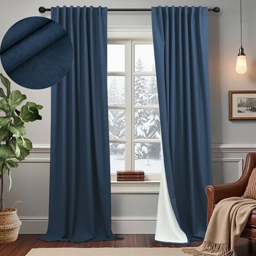 Navy Blue Blackout Curtains for Living Room 84 Inch Length