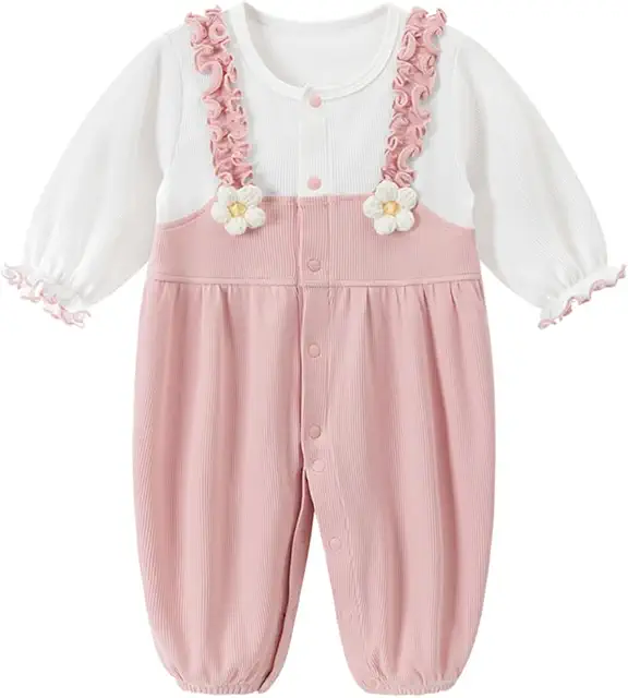 Cotton Baby Romper with Ruffle Collar - Long Sleeve Jumpsuit 0-18 Months