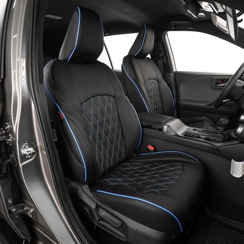 Image of EKR Rav4 Seat Covers Custom Fit for Toyota Rav4 (Hybrid) SE /XSE 2026, Car Seat Cover Full Set for SUV,Factory-Style Upgrade, Easy-Wipe Protection,Faux Leather(Black with Blue Piping)