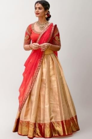 Kanjivaram Soft Pure Zari Silk Traditional Lehenga Saree, Unstitched Lehenga Choli, Half Saree.