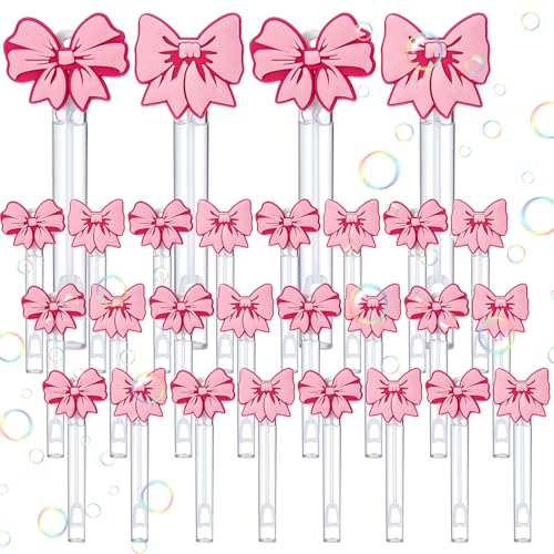 Image of Rotatingpals 24 Pcs Pink Bow Bubble Wands Bulk Black Pink Bow Party Favors Mini Bubble Stick for Party Supplies Coquette Bridal Gift Baby Shower Piñata Bachelorette Favors