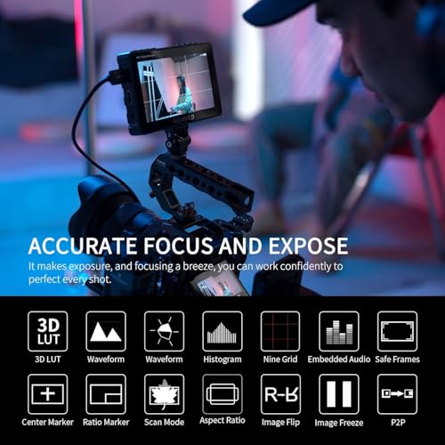Image of FEELWORLD F5 PROX 5.5 Inch 1600nit High Bright Camera Field Monitor DSLR, 4K Touch Screen 1920x1080 HDMI 3D LUT 5V Type-C Power Supply FHD Peaking Focus Video Monitor with Battery 12V Adapter Tilt Arm
