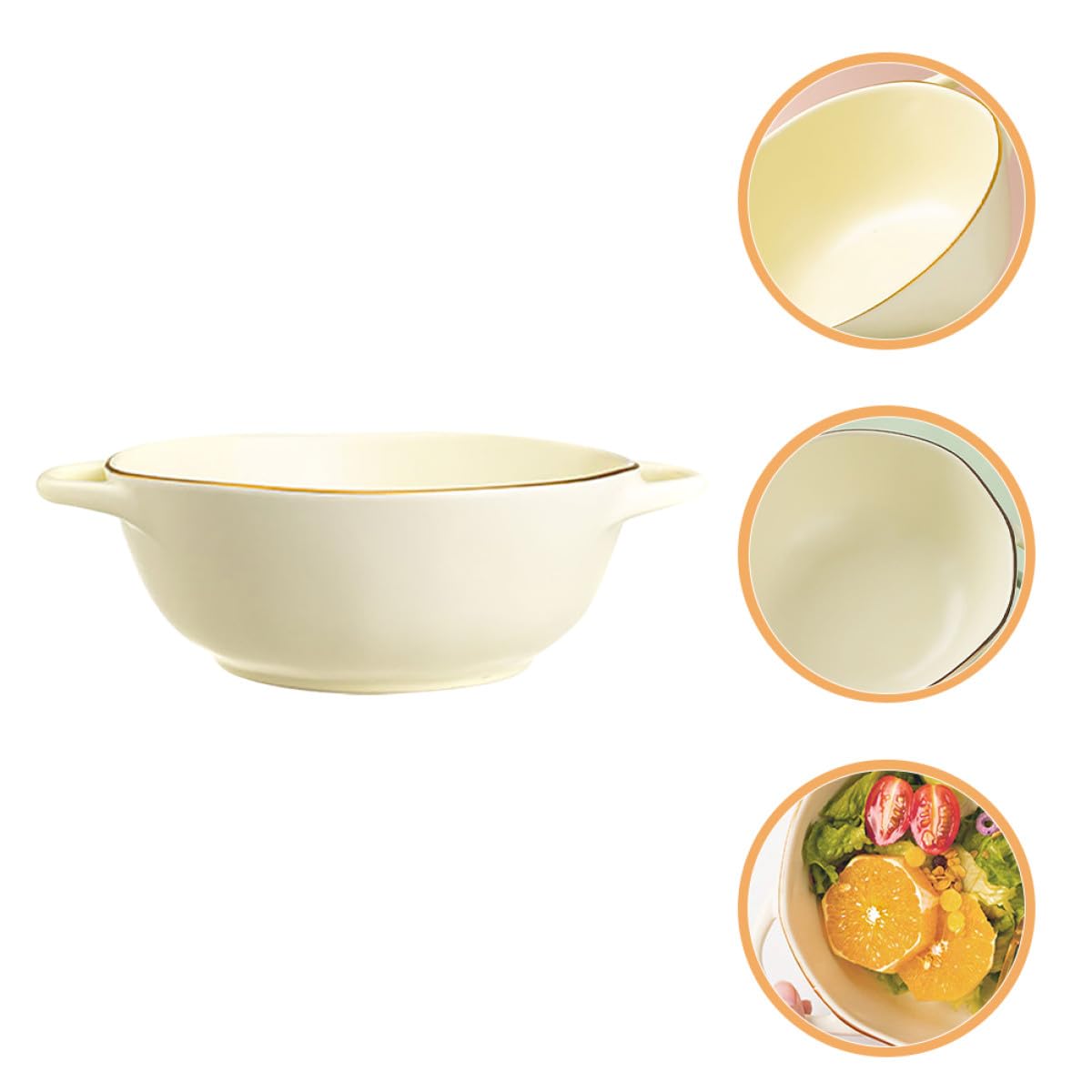 Tazón de Cerámica Beige Doble Asa para Hornear, Resistente al Calor y Apto para Microondas, Capacidad 1200ml, Adecuado para Ensaladas y Sopas