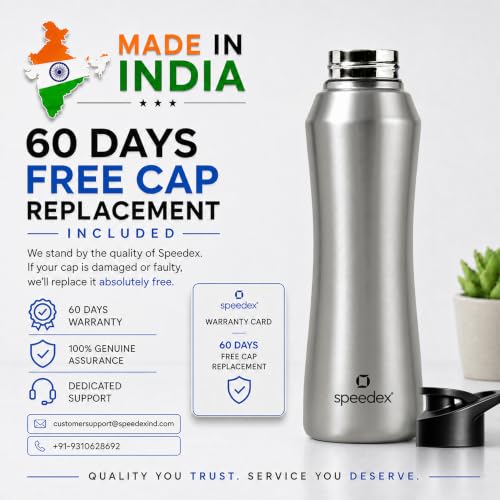 Image of Speedex Stainless Steel Water Bottle 1 Ltr, 1000 ml Metal Bottle For Daily, Office, School, Gym, Travel Use for Men, Women, Kids, Adults-Leak Proof Sipper Cap, BIS Approved, Silver, Set of 2
