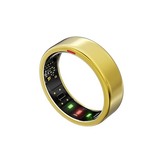 Smart Ring for Women Men- Sleep/Fitness/Stress/Heart Rate Tracker- Menstrual Records - 7 Days Battery Life - Wireless Charging - No APP Subscription - iOS & Android Compatible (Gold, Size 9)
