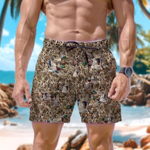 Mallard Duck Mens Swim Trunks - Duck Hunting Hawaiian Mens Swim Short Beach Shorts TU-SH-253