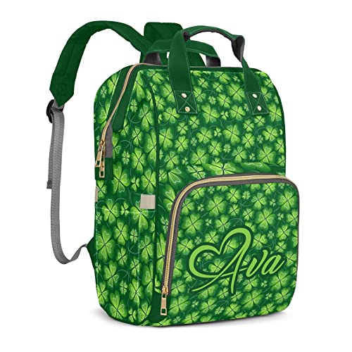 Personalized Green Clover Diaper Bags Backpack Custom Text Bag Boy Girl Gifts for Mother Father2