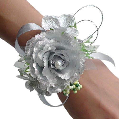 Arlai Wrist Corsage wristband Roses Wrist Corsage for Prom, Party, Wedding Silver