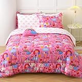 Mooreeke Kids Full Comforter Sets for Girls 8 Pieces Pink Cloud Rainbow Bedding Set for Teens Microfiber Love Heart Kids Bed in A Bag with Comforter, Sheet Set, Shams and Decorative Toy Pillow