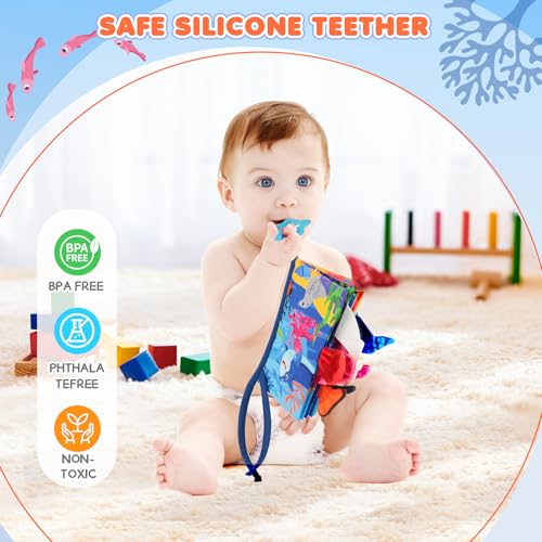 BBWOO Baby Spielzeug 0 6 Monate Babybuch Sensorisches Stoffbuch, Interaktive Fühlbuch Knisterbuch ab 0 3 6 Monate Lernspielzeuge Quiet Book Geschenk für Neugeborene (Meereslebewesen)