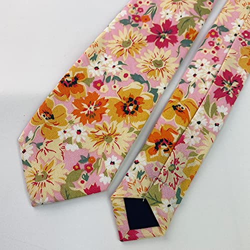 Image of Mantieqingway Floral Ties for Men Skinny Cotton Tie Flower Necktie