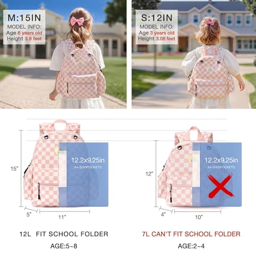 Image of STEAMEDBUN Corduroy Kids Backpack for Girls and Boys 5-8: Girls Backpack for Elementary Kindergarten - 15 inch Cute Backpacks for Kids - Checkerboard