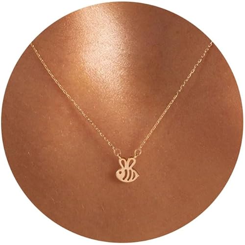 Dainty Necklace for Women, 14K Gold Plated Elephant Bee Cat Dog Bear Necklace Cute Necklaces Simple Gold Necklace